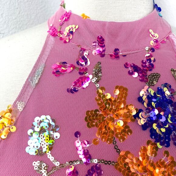 Dee Elly Pink Sequin Mini Dress Small Colorful Cocktail Club Dance Party Romance - Picture 3 of 12